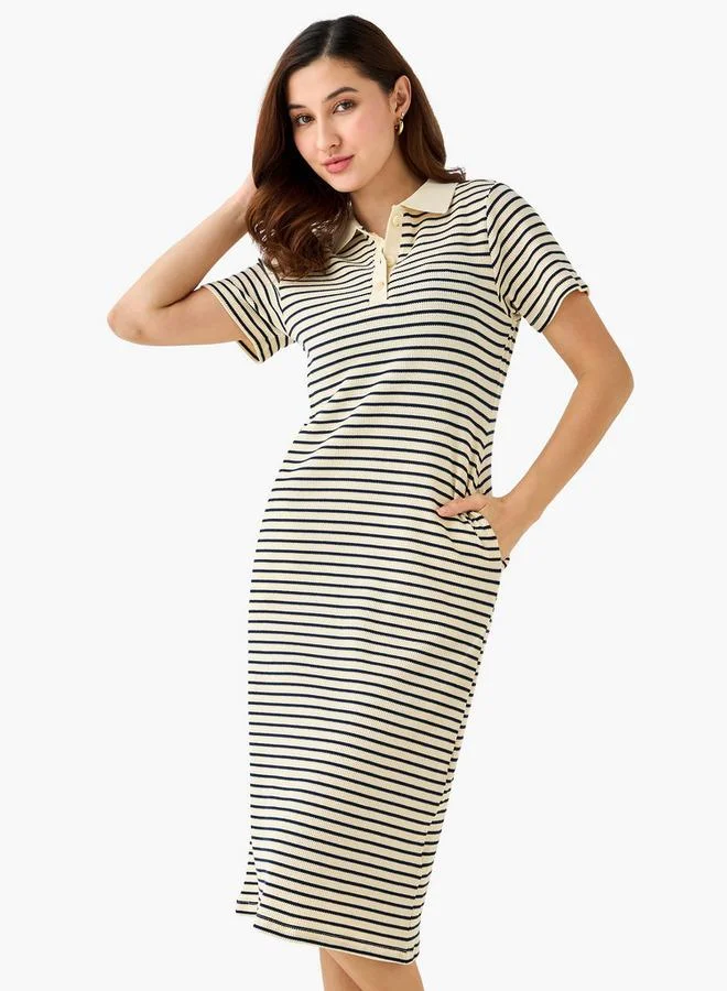 سبلاش فيڤ Striped T-shirt Dress with Contrast Collar